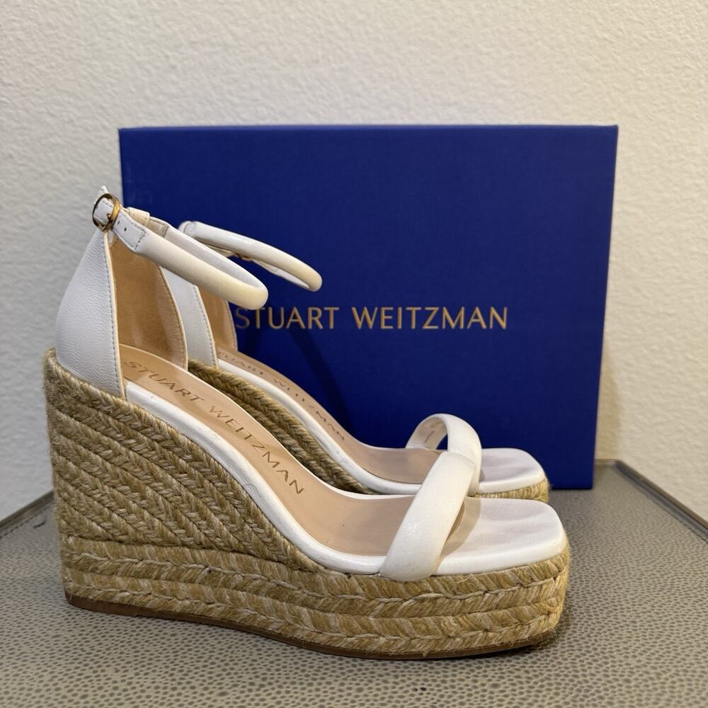 Stuart Weitzman Women's White Nudist Wedge Espadrille Sandal Shoes Size 6.5 - Picture 1 of 16